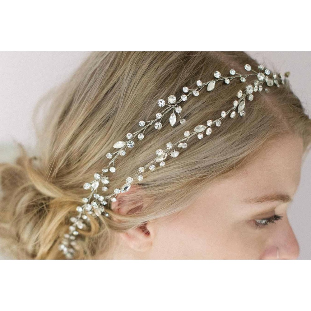 Twigs & Honey Extra Long‎ Bridal Crystal Hair Vine & Pear Drop Earrings Combo